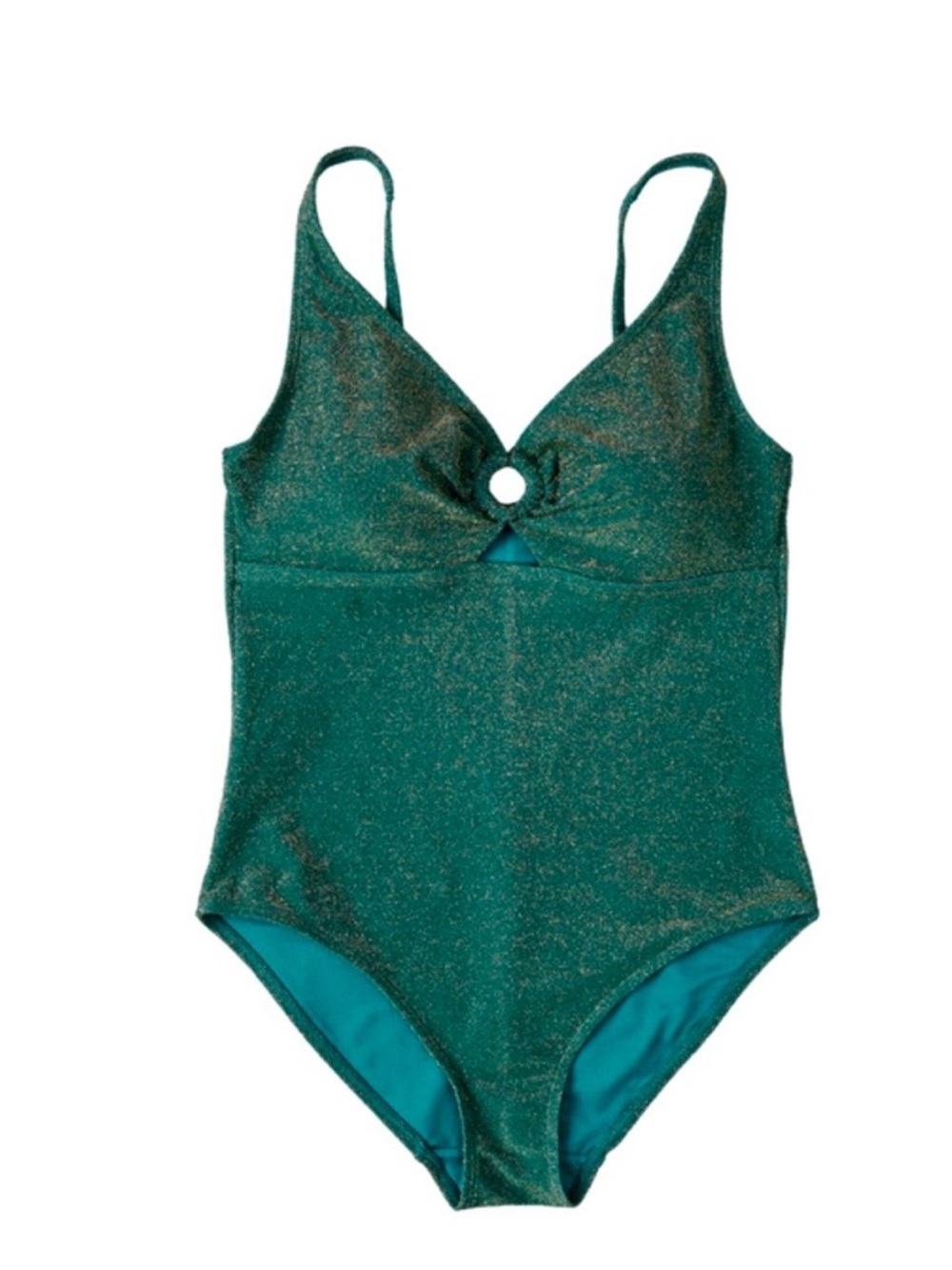 ALDI Serra Women's Green and Gold Sparkly One-Piece Swimsuit Keyhole NWT Size L!